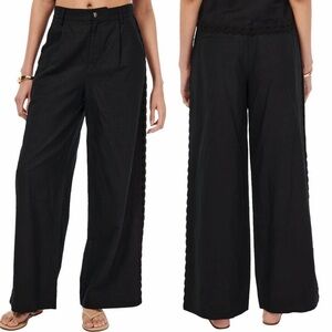 NWT Cami NYC Akhila Linen Blend Wide Leg Pants Lace Trim Black Size 4